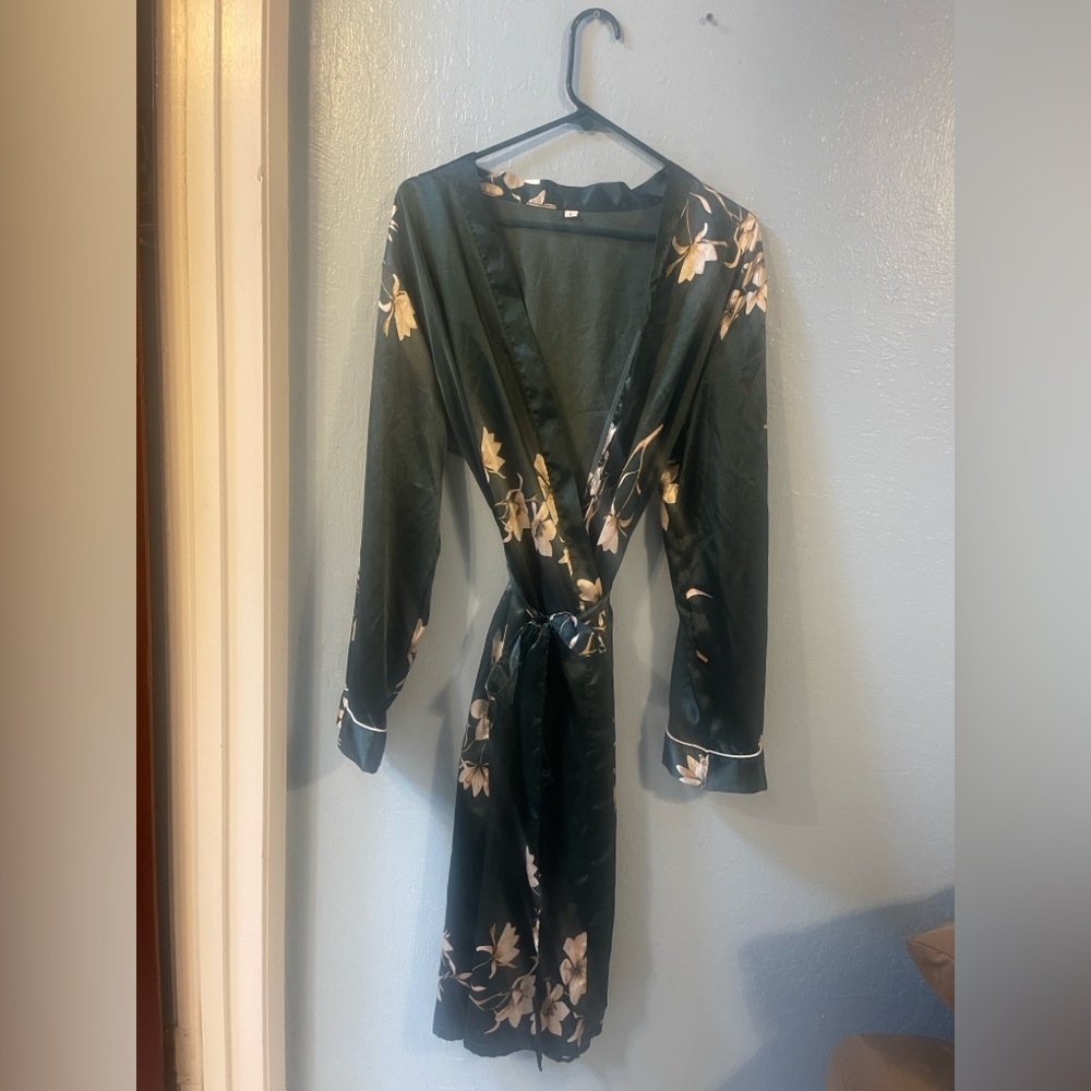 Floral Satin Robe with Belt